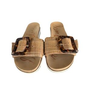 Sam Edelman Adaley Raffia Platform Slide Sandals Tan Tortoise Buckle Womens 9